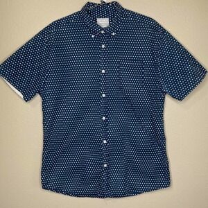 Alpha Beta Men's Navy Blue & White Polka Dot Short Sleeve Button-Down Shirt Sz L